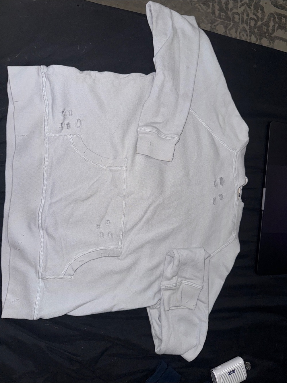 Distressed White Pullover Hoodie with Front Pocket